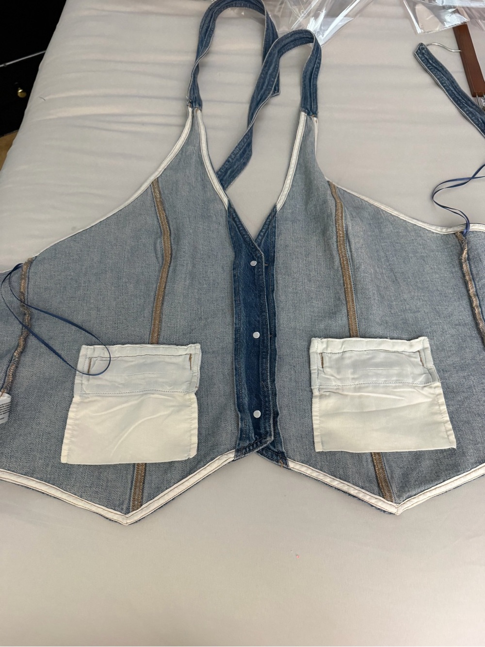 Denim Button-Front Vest in Medium Blue - Picture 5 of 9